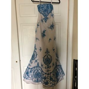 Blue and White Size 2 Mermaid Prom Dress